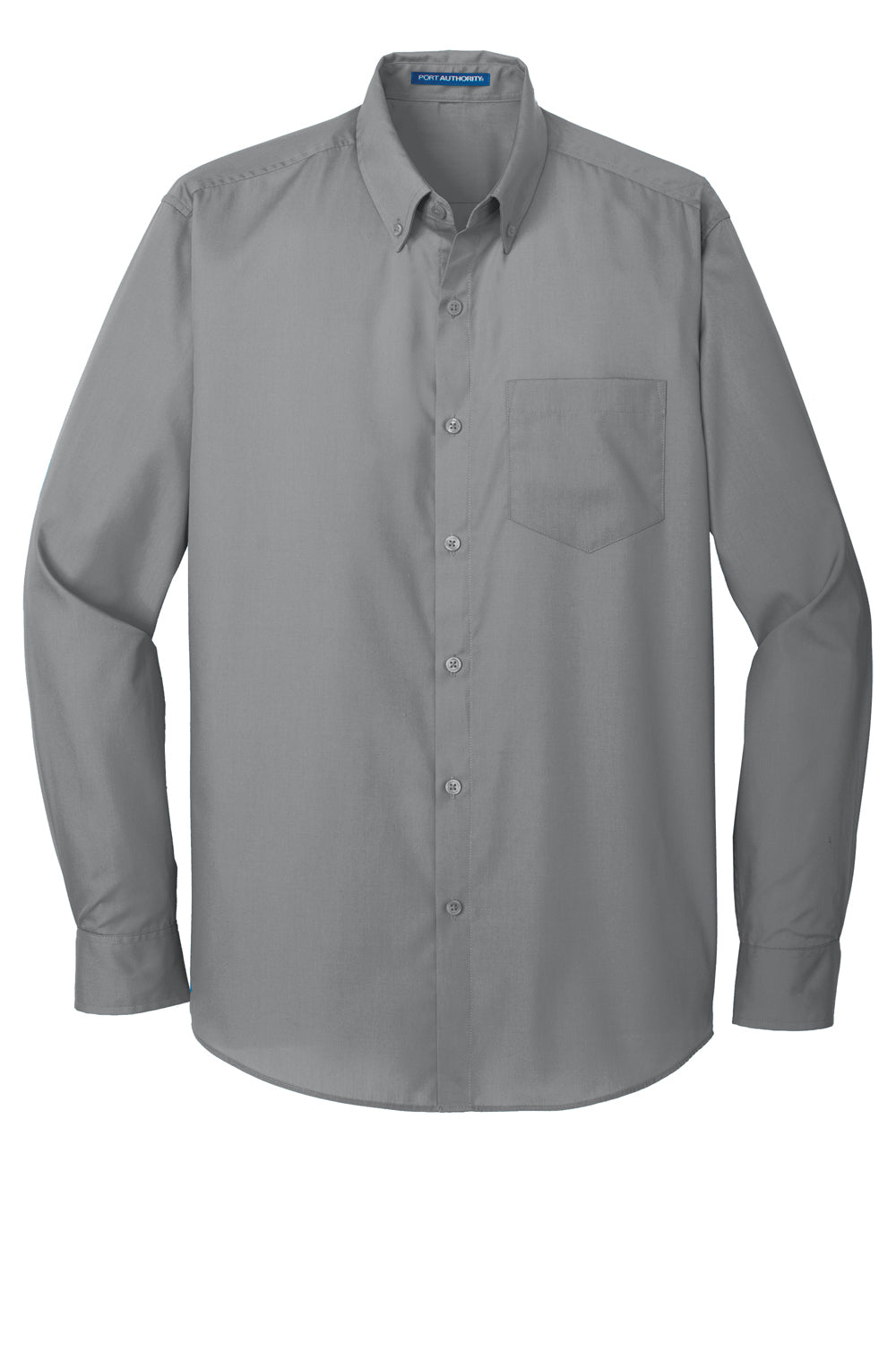 Port Authority W100/TW100 Carefree Stain Resistant Long Sleeve Button Down Shirt w/ Pocket Gusty Grey Flat Front