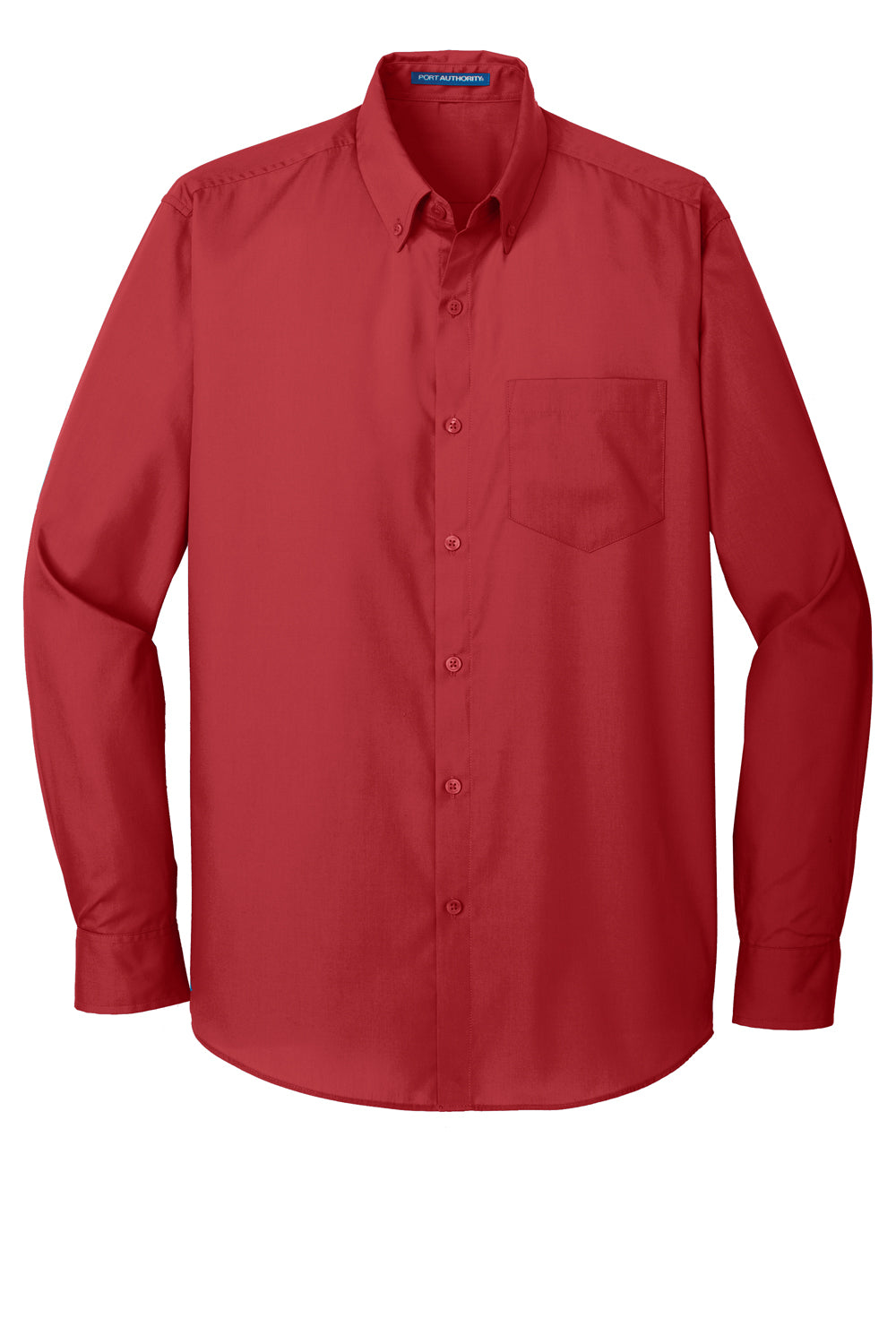 Port Authority W100/TW100 Carefree Stain Resistant Long Sleeve Button Down Shirt w/ Pocket Rich Red Flat Front