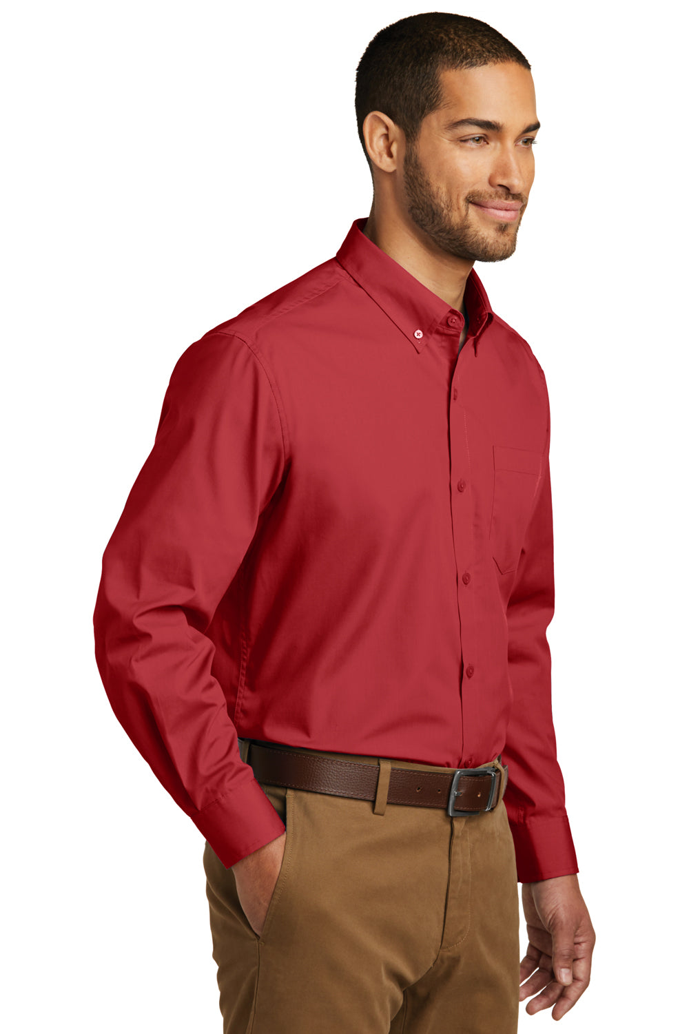 Port Authority W100/TW100 Carefree Stain Resistant Long Sleeve Button Down Shirt w/ Pocket Rich Red 3Q