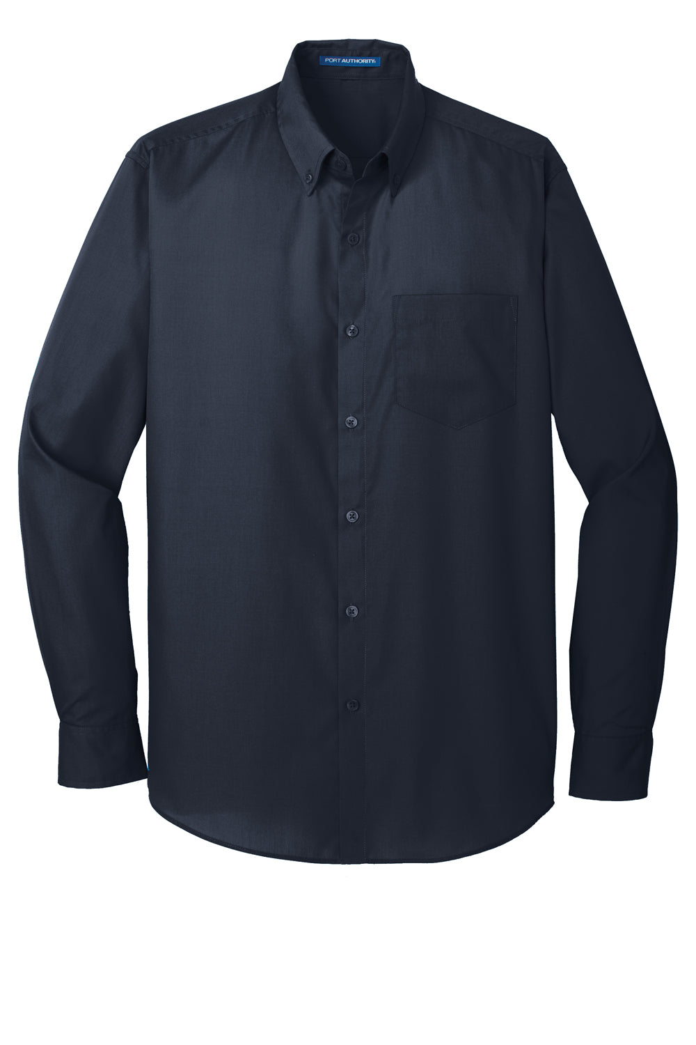 Port Authority W100/TW100 Carefree Stain Resistant Long Sleeve Button Down Shirt w/ Pocket River Navy Blue Flat Front