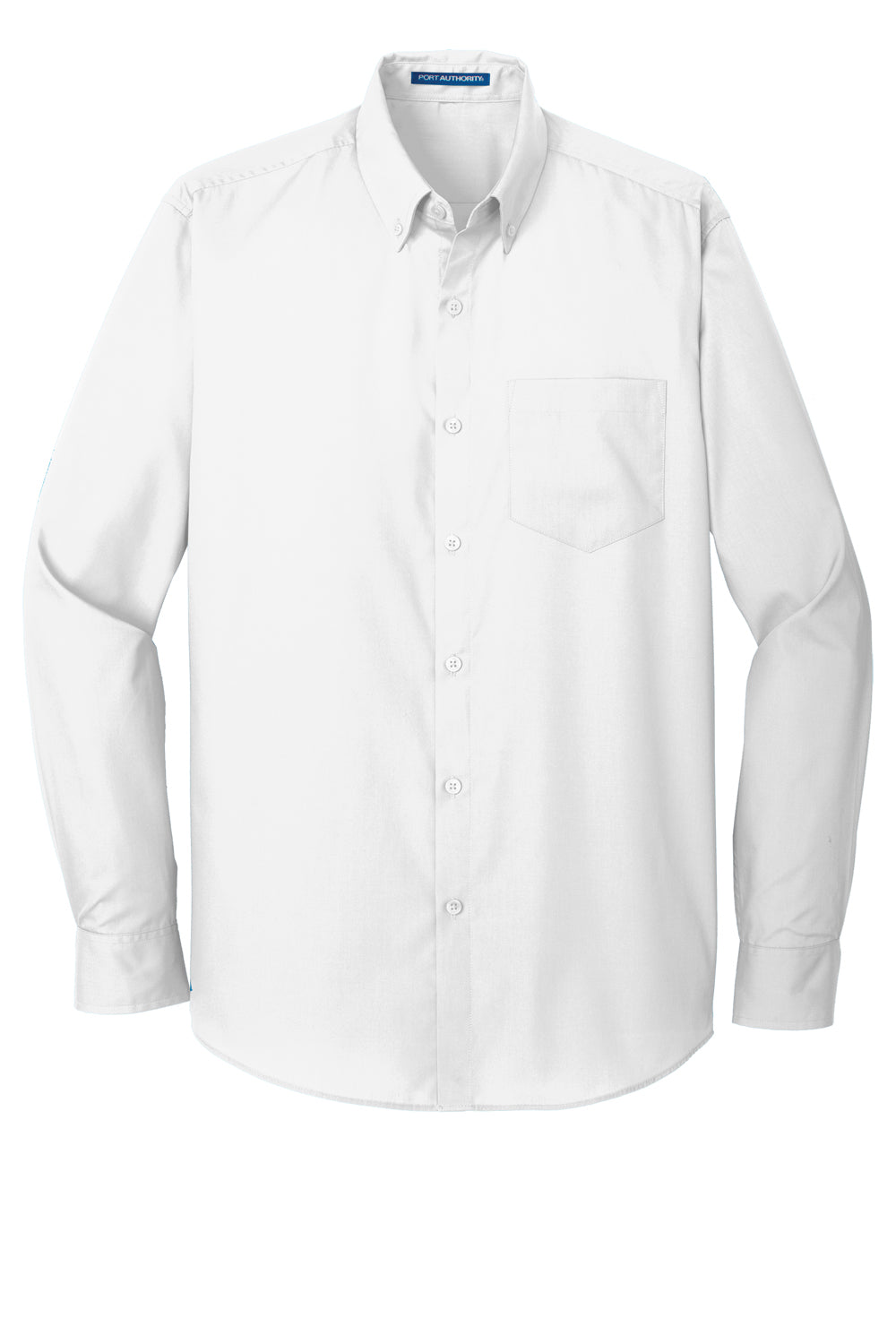 Port Authority W100/TW100 Carefree Stain Resistant Long Sleeve Button Down Shirt w/ Pocket White Flat Front