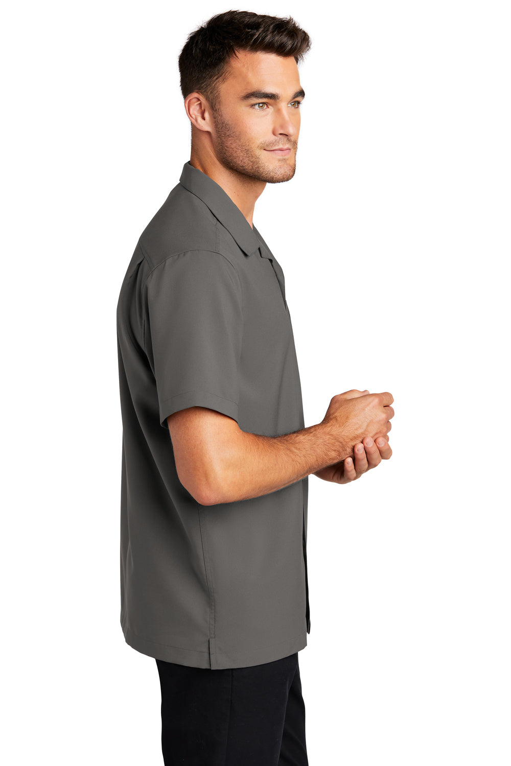 Port Authority Mens Performance Short Sleeve Button Down Camp Shirt Graphite Grey Side