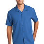 Port Authority Mens Performance Moisture Wicking Short Sleeve Button Down Camp Shirt w/ Pocket - True Blue