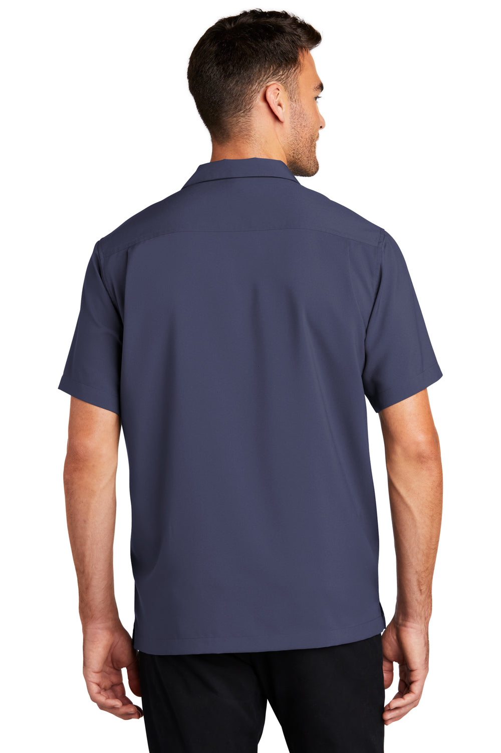 Port Authority Mens Performance Short Sleeve Button Down Camp Shirt True Navy Blue Side