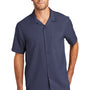 Port Authority Mens Performance Moisture Wicking Short Sleeve Button Down Camp Shirt w/ Pocket - True Navy Blue