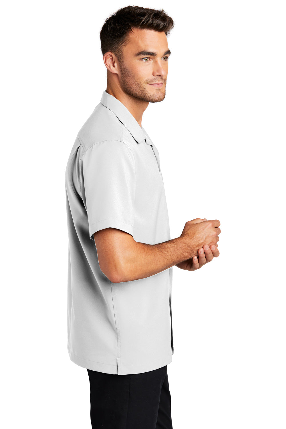 Port Authority Mens Performance Short Sleeve Button Down Camp Shirt White Side