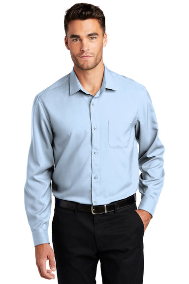 Port Authority Mens Performance Long Sleeve Button Down Shirt w/ Pocket Cloud Blue Front
