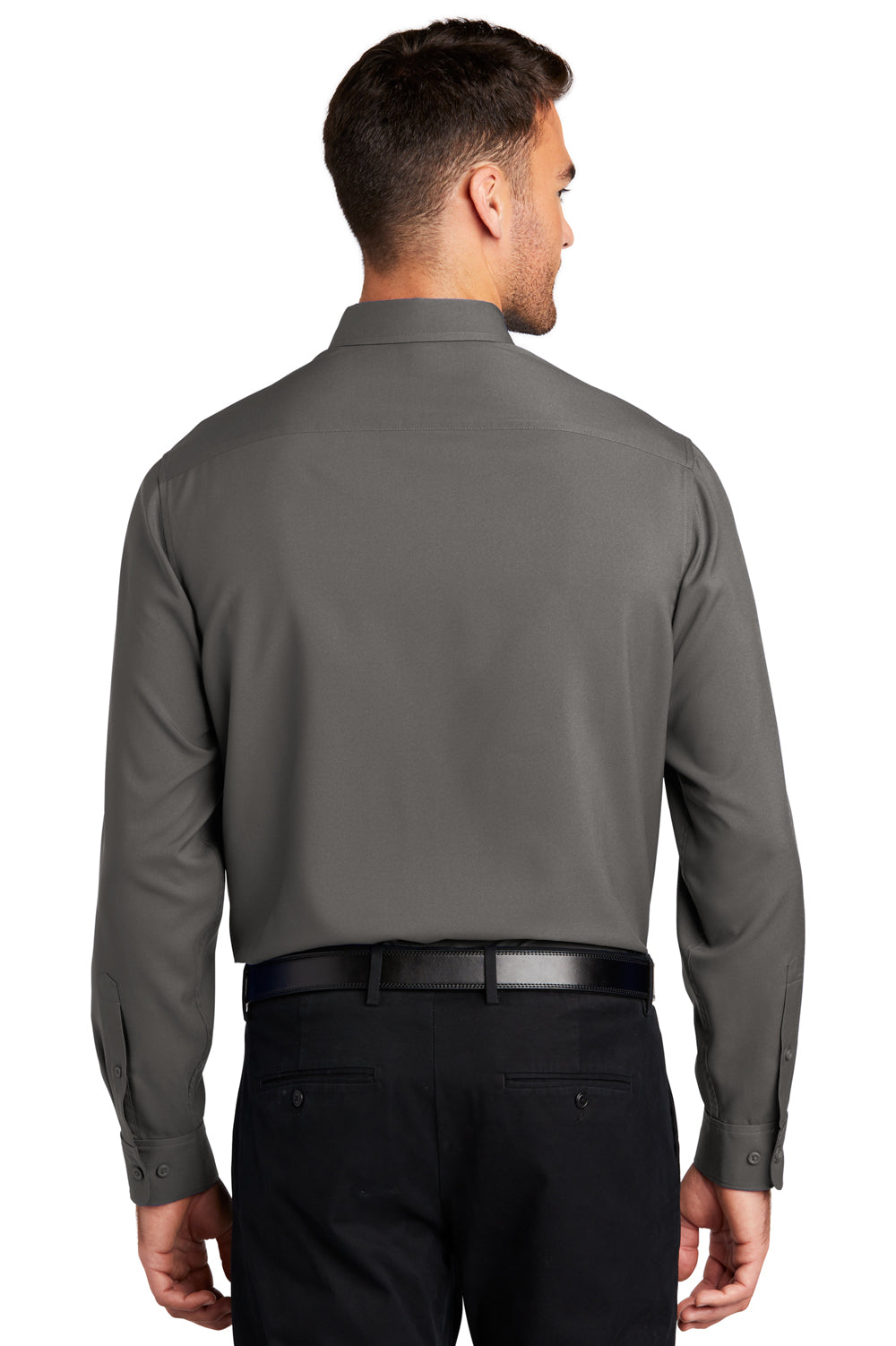 Port Authority Mens Performance Long Sleeve Button Down Shirt w/ Pocket Graphite Grey Side