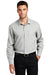 Port Authority Mens Performance Long Sleeve Button Down Shirt w/ Pocket Silver Grey Front