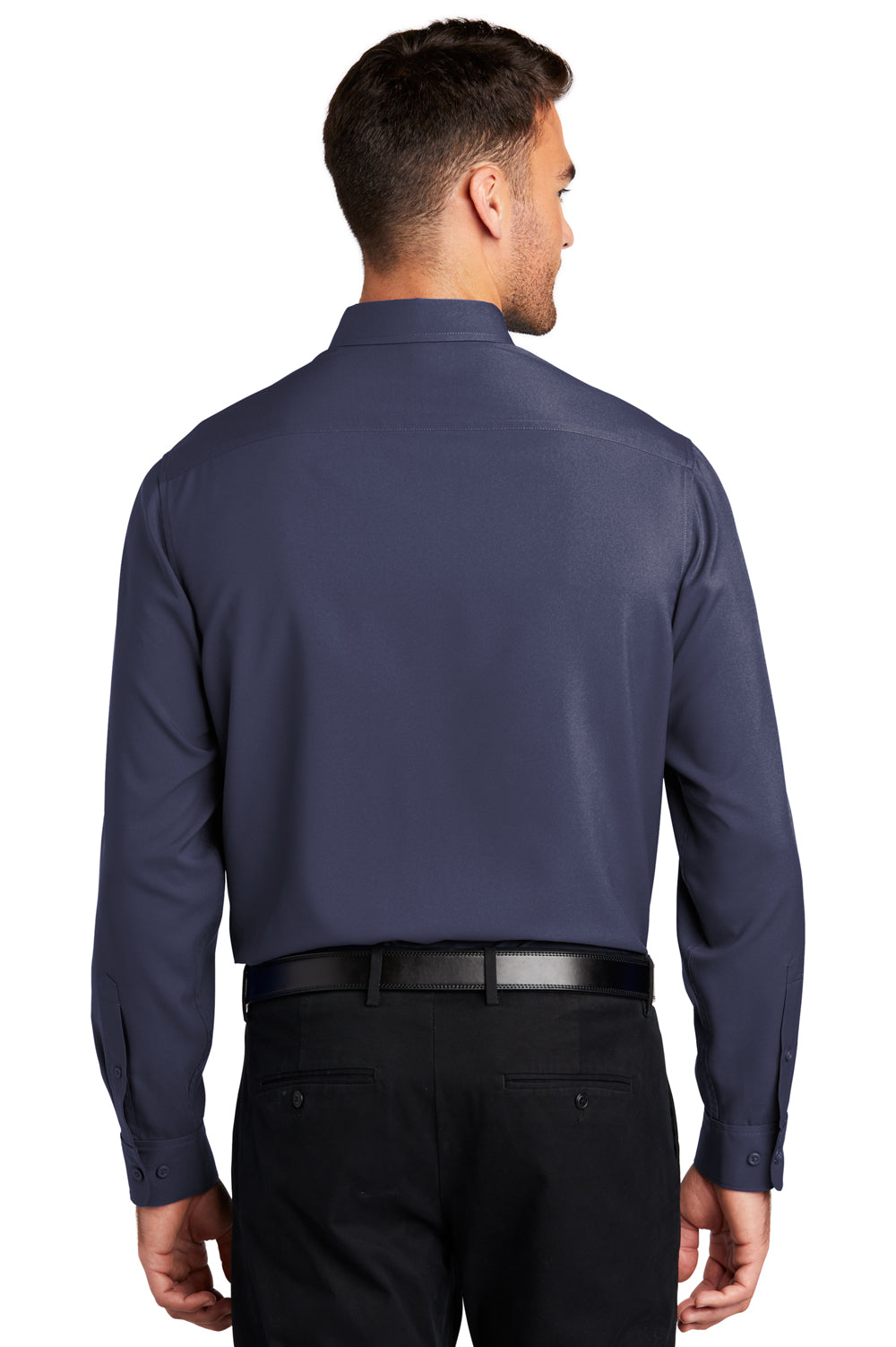 Port Authority Mens Performance Long Sleeve Button Down Shirt w/ Pocket True Navy Blue Side