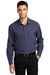Port Authority Mens Performance Long Sleeve Button Down Shirt w/ Pocket True Navy Blue Front