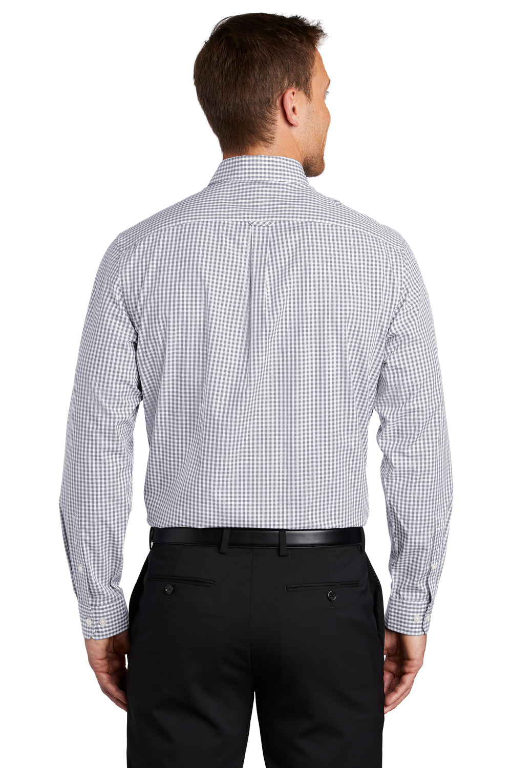 Port Authority Mens Broadcloth Gingham Long Sleeve Button Down Shirt w/ Pocket Gusty Grey/White Side