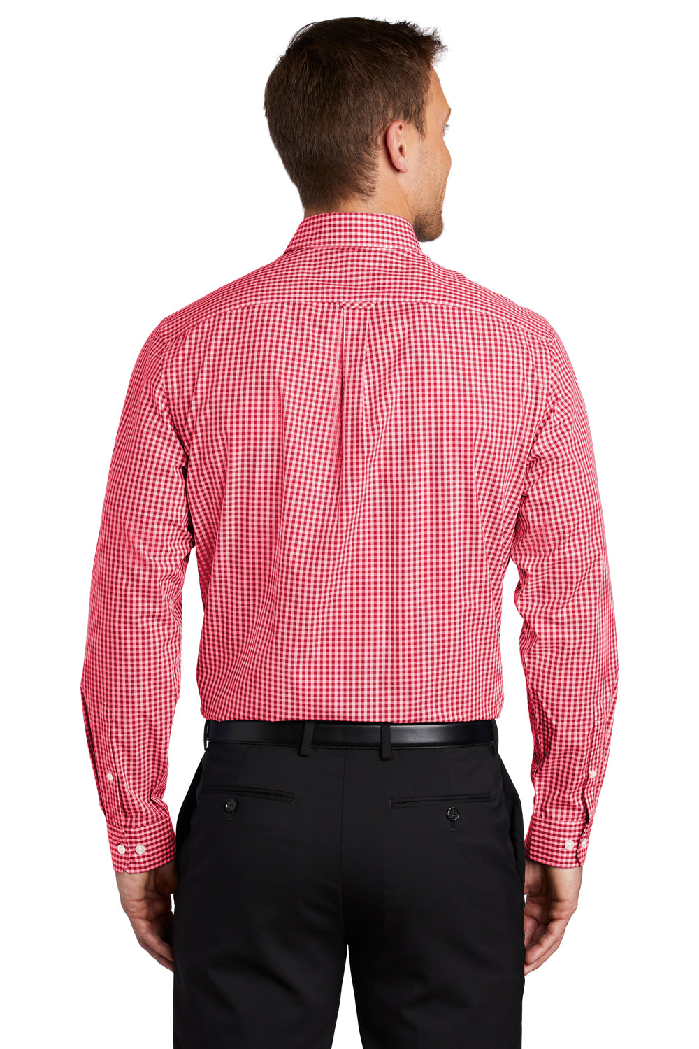 Port Authority Mens Broadcloth Gingham Long Sleeve Button Down Shirt w/ Pocket Rich Red/White Side