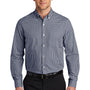 Port Authority Mens Broadcloth Gingham Wrinkle Resistant Long Sleeve Button Down Shirt w/ Pocket - True Navy Blue/White