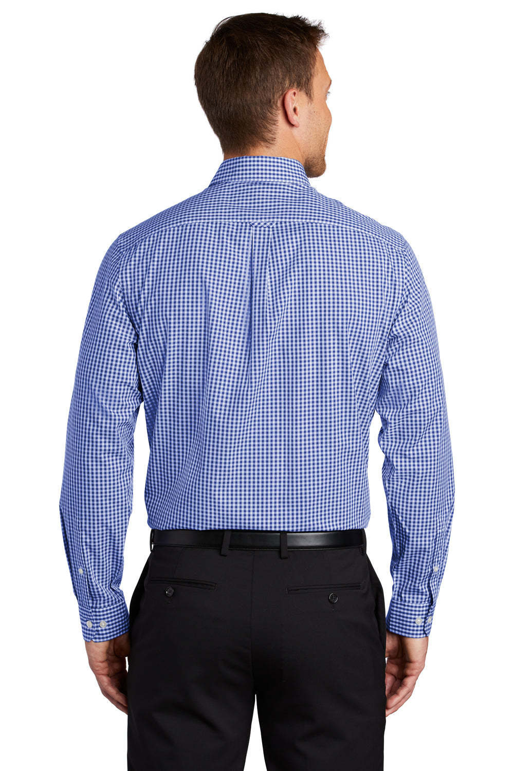 Port Authority Mens Broadcloth Gingham Long Sleeve Button Down Shirt w/ Pocket True Royal Blue/White Side