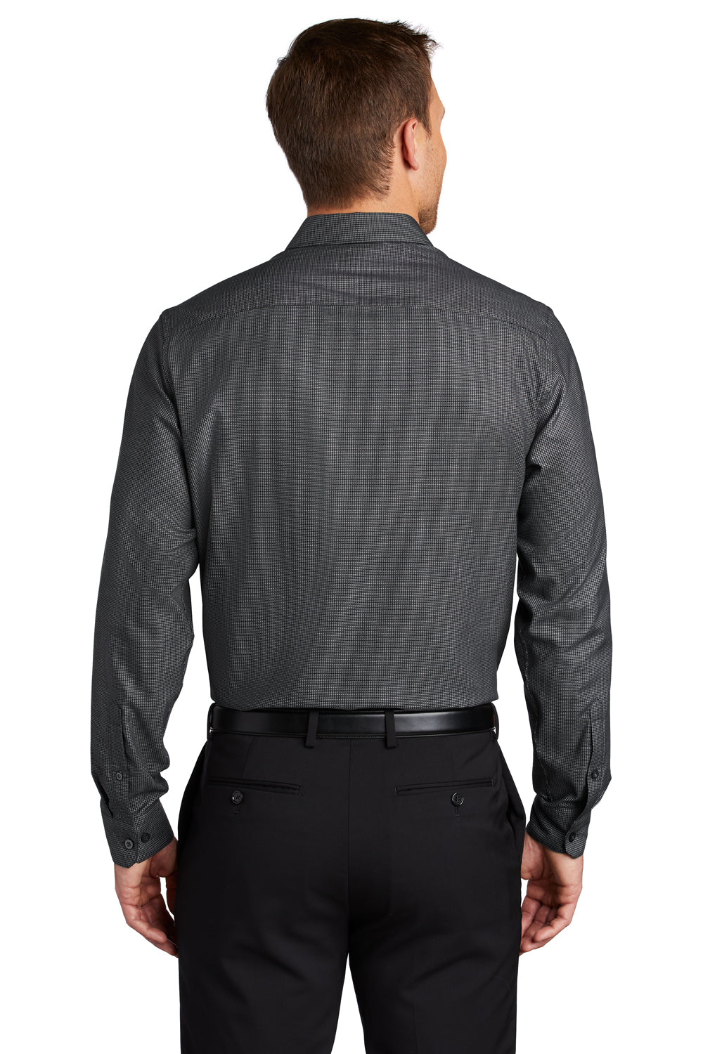 Port Authority Mens Pincheck Long Sleeve Button Down Shirt Black/Steel Grey Side
