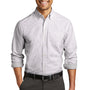Port Authority Mens SuperPro Wrinkle Resistant Long Sleeve Button Down Shirt w/ Pocket - Gusty Grey/White