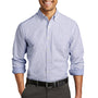 Port Authority Mens SuperPro Wrinkle Resistant Long Sleeve Button Down Shirt w/ Pocket - Oxford Blue/White