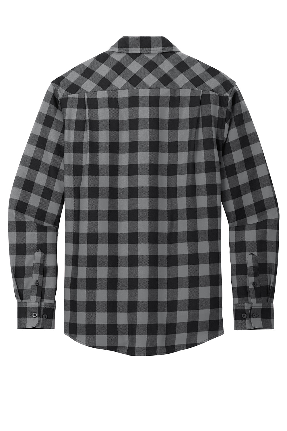 Port Authority W668 Mens Flannel Long Sleeve Button Down Shirt w/ Double Pockets Grey/Black Buffalo Flat Back