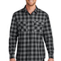Port Authority Mens Flannel Long Sleeve Button Down Shirt w/ Double Pockets - Grey/Black Buffalo