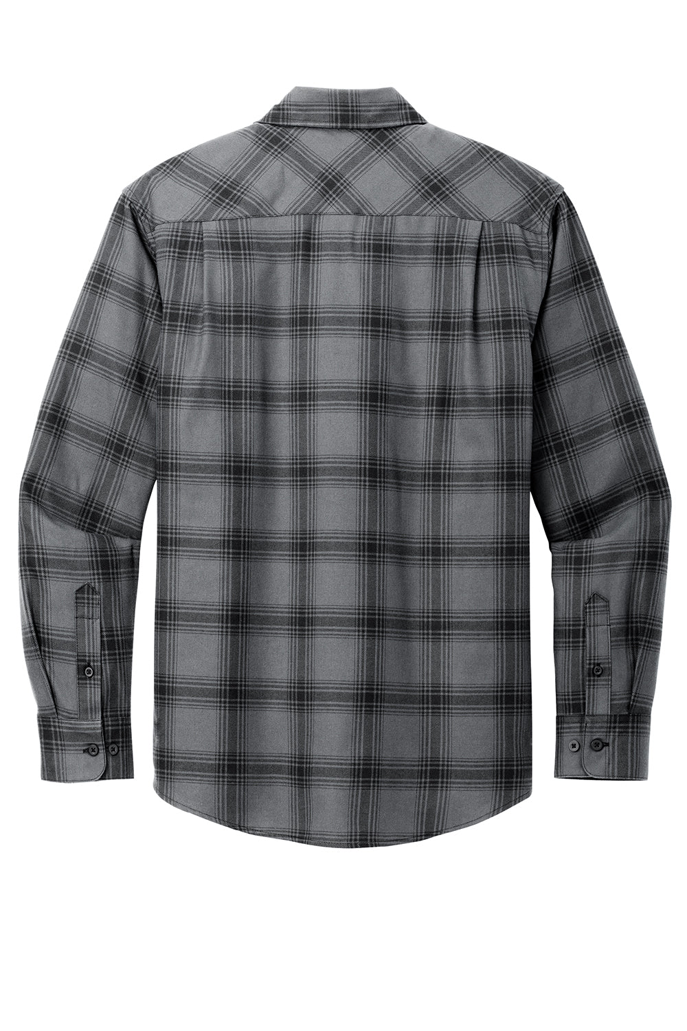 Port Authority W668 Mens Flannel Long Sleeve Button Down Shirt w/ Double Pockets Grey/Black Plaid Flat Back
