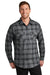 Port Authority W668 Mens Flannel Long Sleeve Button Down Shirt w/ Double Pockets Grey/Black Plaid Front
