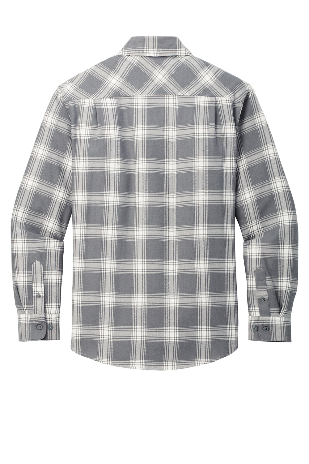 Port Authority W668 Mens Flannel Long Sleeve Button Down Shirt w/ Double Pockets Grey/Cream Plaid Flat Back