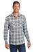 Port Authority W668 Mens Flannel Long Sleeve Button Down Shirt w/ Double Pockets Grey/Cream Plaid Front
