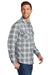 Port Authority W668 Mens Flannel Long Sleeve Button Down Shirt w/ Double Pockets Grey/Cream Plaid SIde
