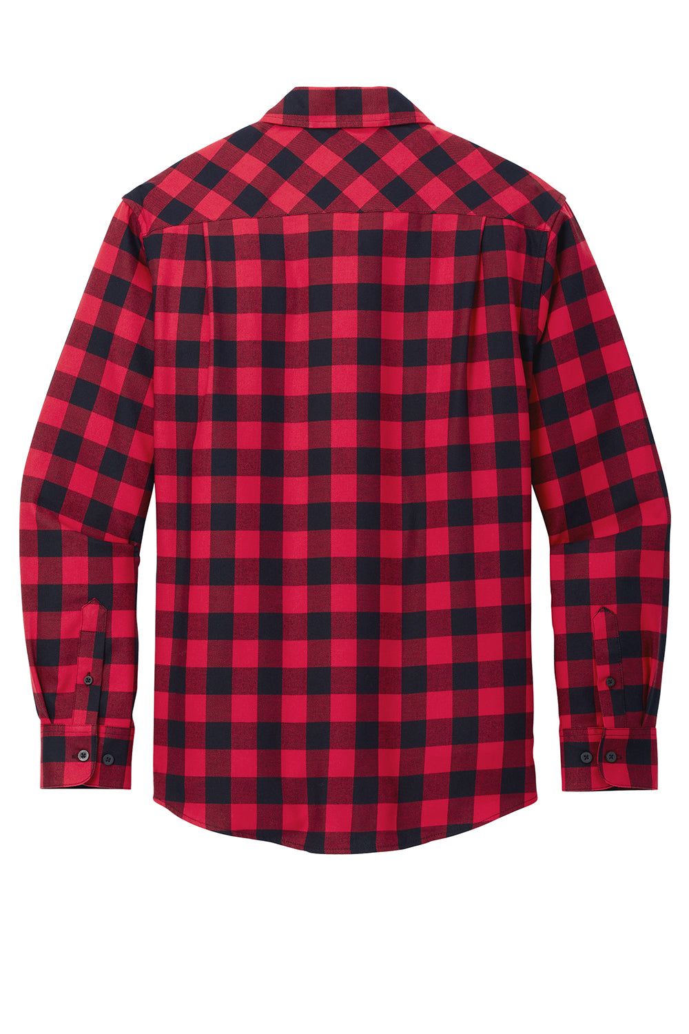 Port Authority W668 Mens Flannel Long Sleeve Button Down Shirt w/ Double Pockets Red/Black Buffalo Flat Back