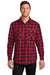 Port Authority W668 Mens Flannel Long Sleeve Button Down Shirt w/ Double Pockets Red/Black Buffalo Front