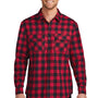 Port Authority Mens Flannel Long Sleeve Button Down Shirt w/ Double Pockets - Red/Black Buffalo