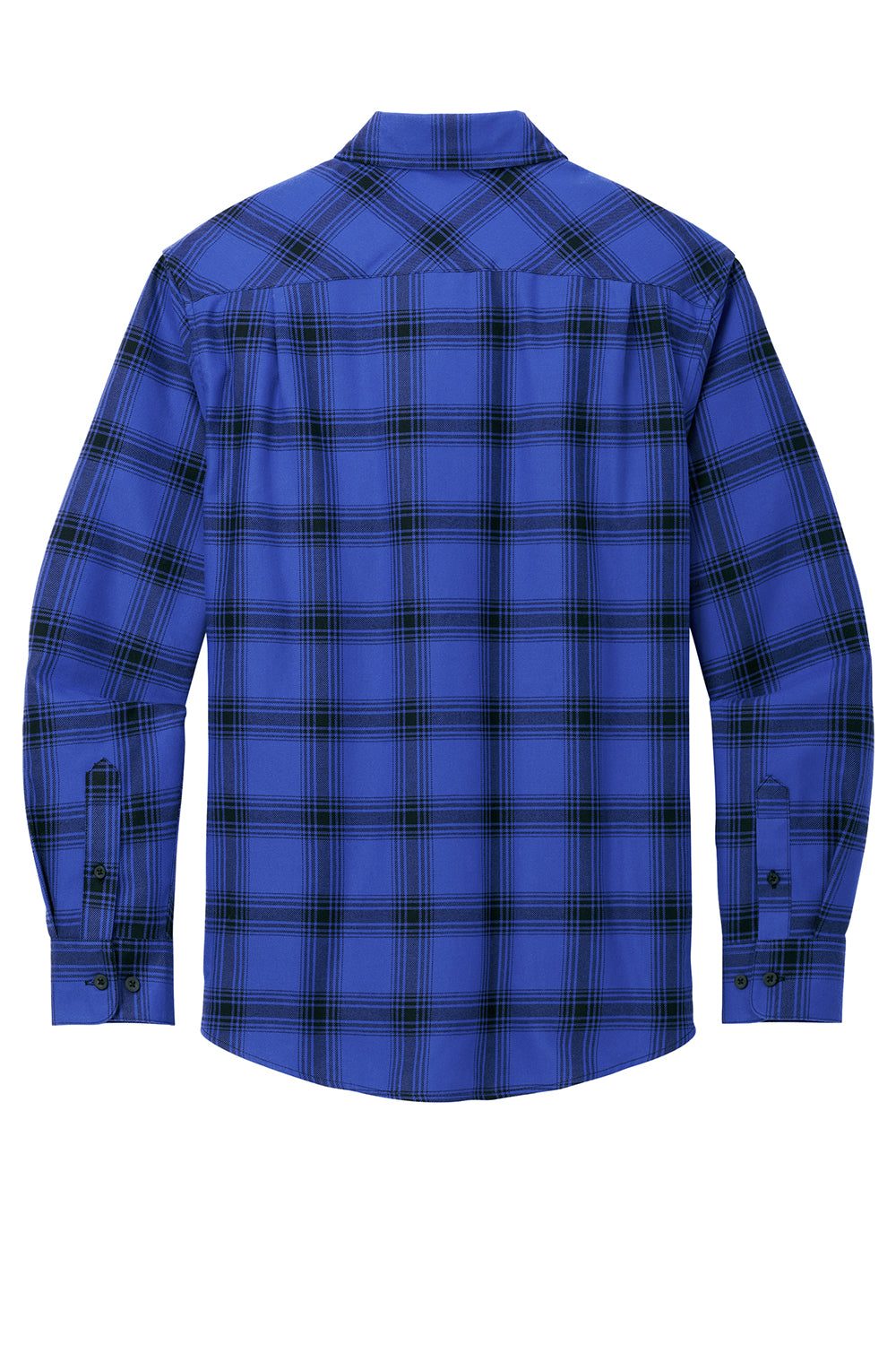 Port Authority W668 Mens Flannel Long Sleeve Button Down Shirt w/ Double Pockets Royal/Black Plaid Flat Back