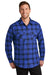 Port Authority W668 Mens Flannel Long Sleeve Button Down Shirt w/ Double Pockets Royal/Black Plaid Front