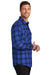 Port Authority W668 Mens Flannel Long Sleeve Button Down Shirt w/ Double Pockets Royal/Black Plaid SIde