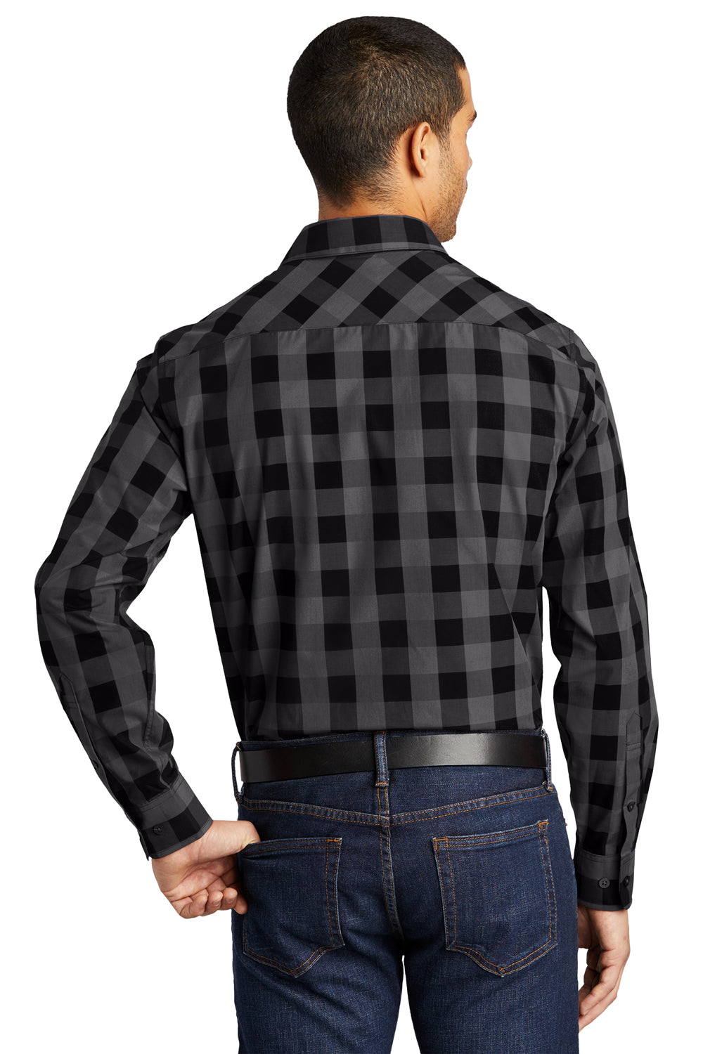 Port Authority Mens Everyday Plaid Long Sleeve Button Down Shirt Black Side