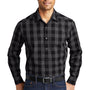 Port Authority Mens Everyday Plaid Long Sleeve Button Down Shirt - Black