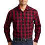 Port Authority Mens Everyday Plaid Long Sleeve Button Down Shirt - Rich Red