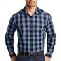 Port Authority Mens Everyday Plaid Long Sleeve Button Down Shirt - True Navy Blue