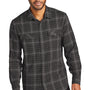 Port Authority Mens Ombre Plaid Long Sleeve Button Down Shirt w/ Double Pockets - Deep Black