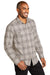 Port Authority W672 Ombre Plaid Long Sleeve Button Down Shirt Frost Grey 3Q