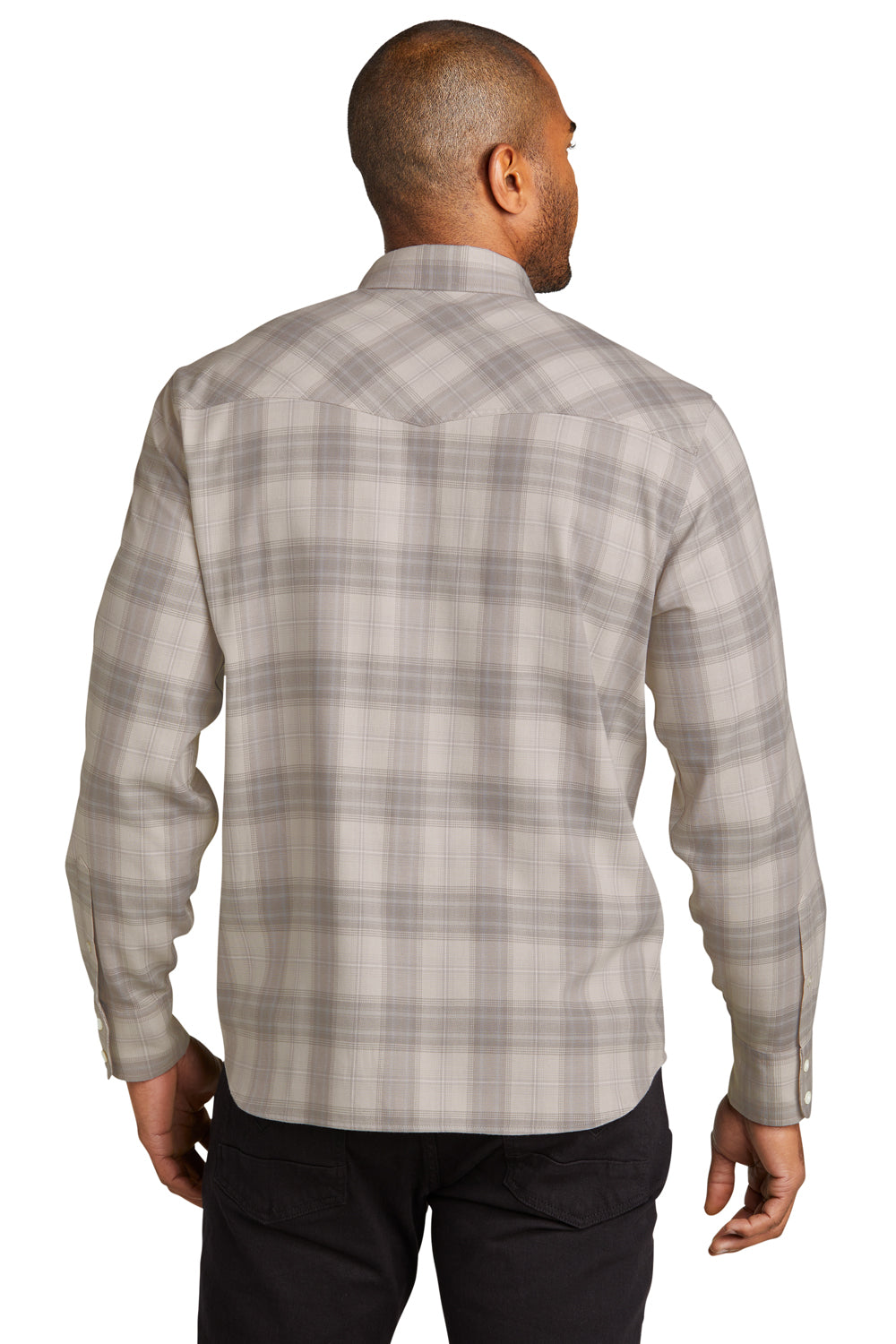Port Authority W672 Ombre Plaid Long Sleeve Button Down Shirt Frost Grey Back