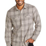 Port Authority Mens Ombre Plaid Long Sleeve Button Down Shirt w/ Double Pockets - Frost Grey