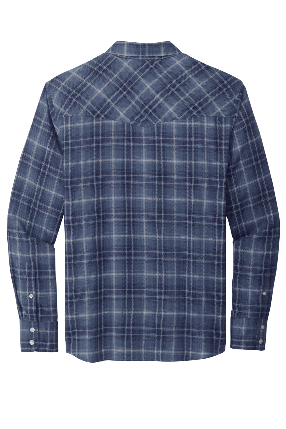 Port Authority W672 Ombre Plaid Long Sleeve Button Down Shirt True Navy Blue Flat Back