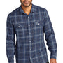 Port Authority Mens Ombre Plaid Long Sleeve Button Down Shirt w/ Double Pockets - True Navy Blue