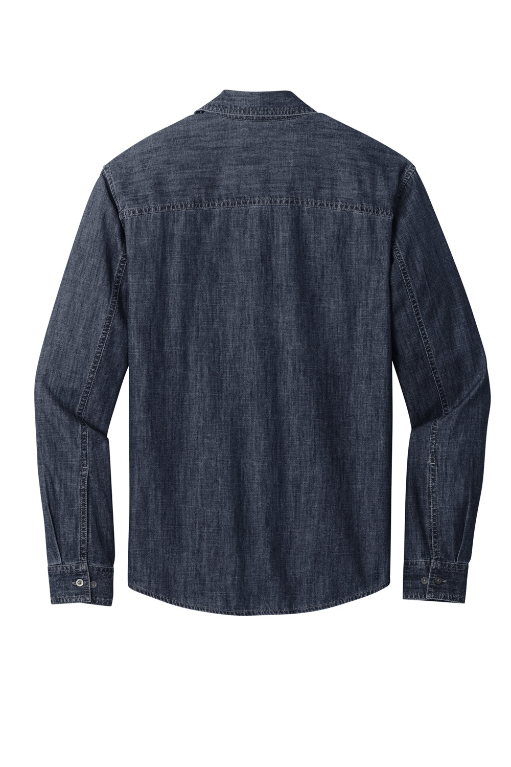 Port Authority W676 Perfect Denim Long Sleeve Button Down Shirt Dark Wash Flat Back
