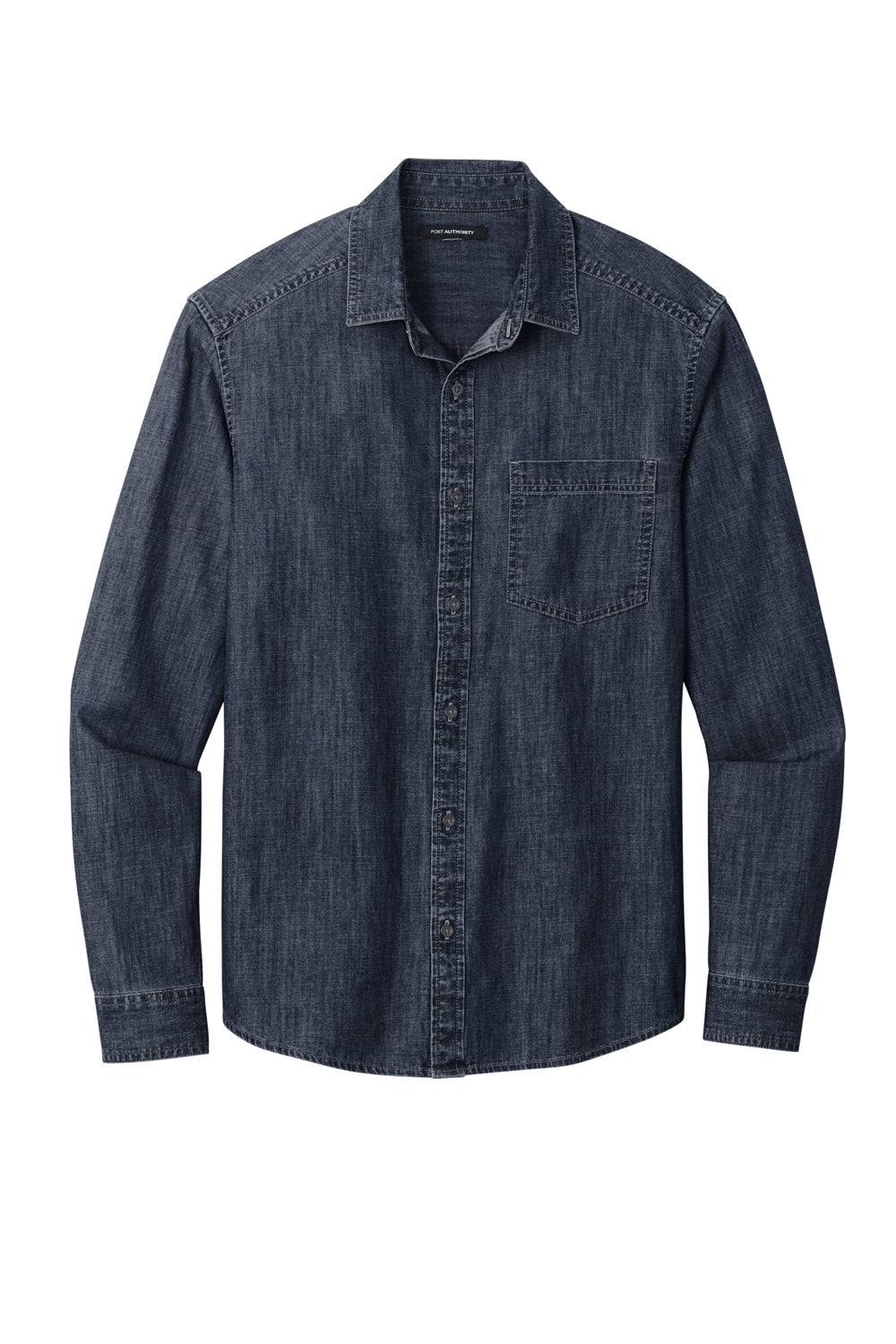Port Authority W676 Perfect Denim Long Sleeve Button Down Shirt Dark Wash Flat Front