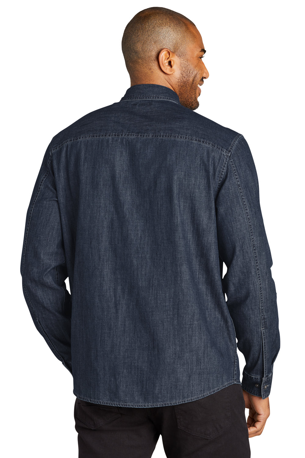 Port Authority W676 Perfect Denim Long Sleeve Button Down Shirt Dark Wash Back