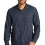 Port Authority Mens Perfect Denim Long Sleeve Button Down Shirt w/ Pocket - Dark Wash