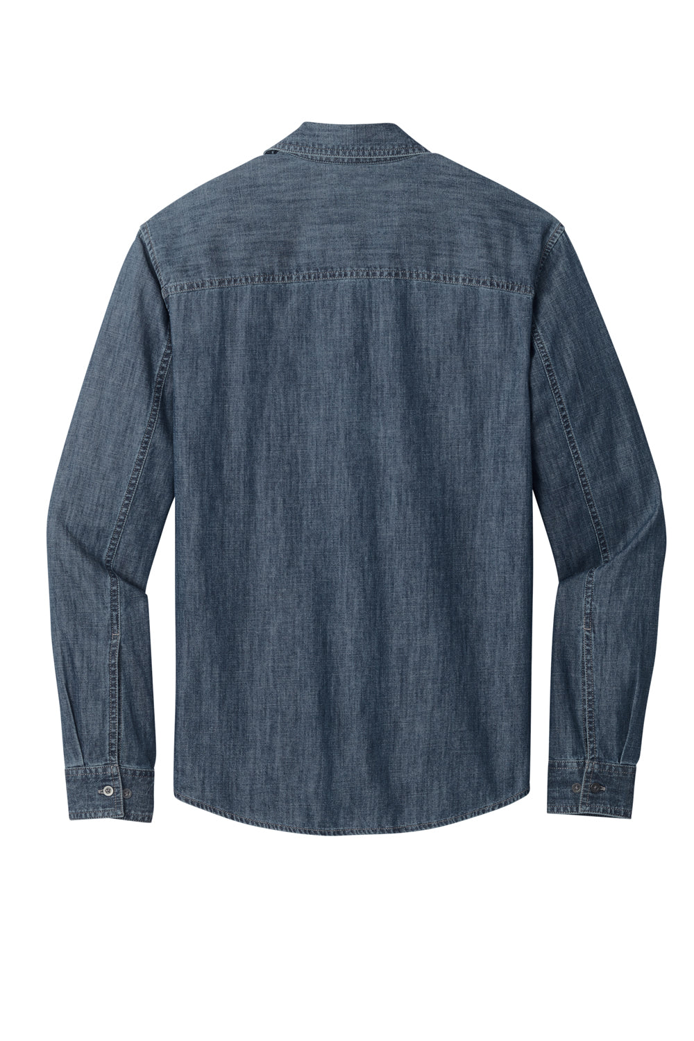 Port Authority W676 Perfect Denim Long Sleeve Button Down Shirt Medium Wash Flat Back